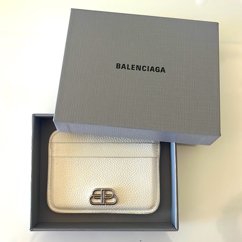 EUC Balenciaga White Card Holder with Logo